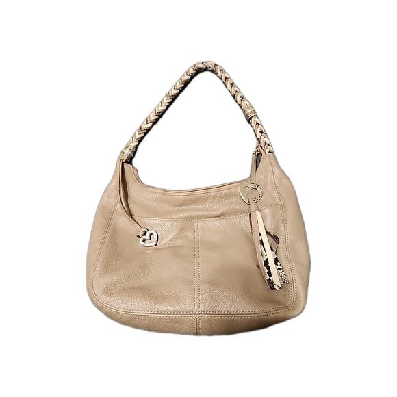 BRIGHTON BABY BARBADOS PEBBLED TAUPE SHOULDER HANDBAG W/BRAIDED SHOULDER STRAP - Picture 1 of 7
